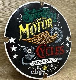 Vintage Speedking Motorcycles Porcelain Sign Motor Oil Gas Station Pump Plate