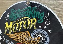 Vintage Speedking Motorcycles Porcelain Sign Motor Oil Gas Station Pump Plate