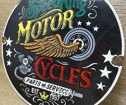 Vintage Speedking Motorcycles Porcelain Sign Motor Oil Gas Station Pump Plate