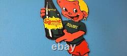 Vintage Squirt Boy Sign Soda Gas Pump Wall Service Sales Porcelain Sign