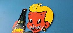 Vintage Squirt Boy Sign Soda Gas Pump Wall Service Sales Porcelain Sign
