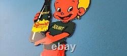 Vintage Squirt Boy Sign Soda Gas Pump Wall Service Sales Porcelain Sign