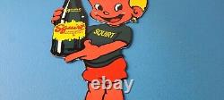 Vintage Squirt Boy Sign Soda Gas Pump Wall Service Sales Porcelain Sign