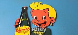 Vintage Squirt Boy Sign Soda Gas Pump Wall Service Sales Porcelain Sign