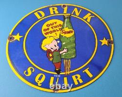 Vintage Squirt Soda Boy Sign Gas Pump Wall Service Porcelain Cola Sign