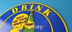Vintage Squirt Soda Boy Sign Gas Pump Wall Service Porcelain Cola Sign