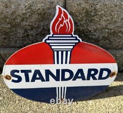 Vintage Standard Die-Cut Sign Porcelain Torch Motor Oil Gasoline Gas Pump Sign