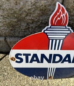Vintage Standard Die-Cut Sign Porcelain Torch Motor Oil Gasoline Gas Pump Sign