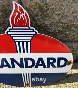 Vintage Standard Die-Cut Sign Porcelain Torch Motor Oil Gasoline Gas Pump Sign