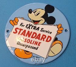 Vintage Standard Gasoline Porcelain 6 Inch Mickey Mouse Gas Service Pump Sign