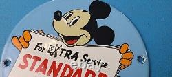 Vintage Standard Gasoline Porcelain 6 Inch Mickey Mouse Gas Service Pump Sign