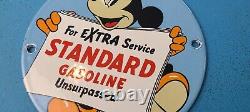 Vintage Standard Gasoline Porcelain 6 Inch Mickey Mouse Gas Service Pump Sign