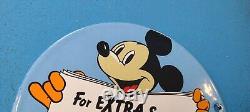 Vintage Standard Gasoline Porcelain 6 Inch Mickey Mouse Gas Service Pump Sign
