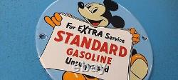 Vintage Standard Gasoline Porcelain 6 Inch Mickey Mouse Gas Service Pump Sign