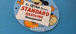 Vintage Standard Gasoline Porcelain 6 Inch Mickey Mouse Gas Service Pump Sign