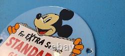 Vintage Standard Gasoline Porcelain 6 Inch Mickey Mouse Gas Service Pump Sign