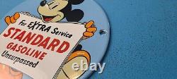 Vintage Standard Gasoline Porcelain 6 Inch Mickey Mouse Gas Service Pump Sign
