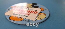 Vintage Standard Gasoline Porcelain 6 Inch Mickey Mouse Gas Service Pump Sign