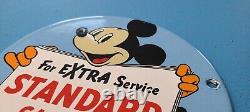 Vintage Standard Gasoline Porcelain 6 Inch Mickey Mouse Gas Service Pump Sign