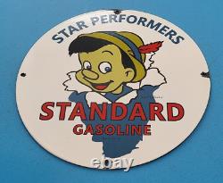 Vintage Standard Gasoline Porcelain Gas Star Perform Pinocchio Walt Disney Sign