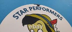Vintage Standard Gasoline Porcelain Gas Star Perform Pinocchio Walt Disney Sign