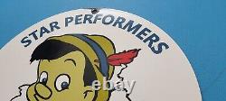 Vintage Standard Gasoline Porcelain Gas Star Perform Pinocchio Walt Disney Sign