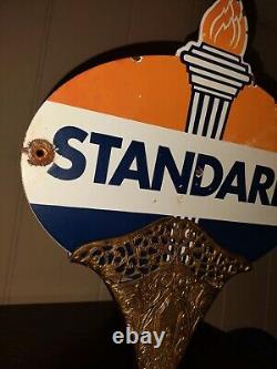 Vintage Standard Gasoline Porcelain Sign Service Station American Oil Torch Gas