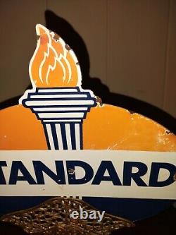 Vintage Standard Gasoline Porcelain Sign Service Station American Oil Torch Gas