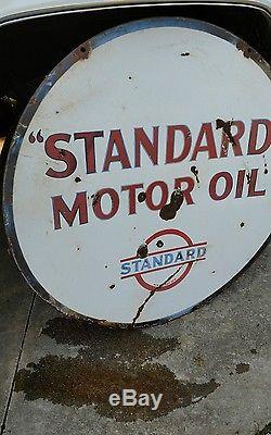 Vintage Standard Gasoline Standard Motor Oil Porcelain Sign Double Sided 36