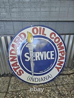 Vintage Standard Oil Co. Indiana Porcelain Enamel Sign 30 Round