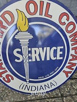 Vintage Standard Oil Co. Indiana Porcelain Enamel Sign 30 Round