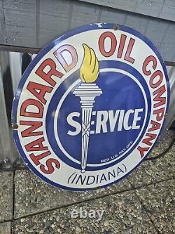 Vintage Standard Oil Co. Indiana Porcelain Enamel Sign 30 Round