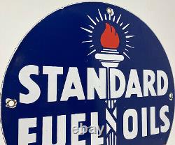 Vintage Standard Oil Co Porcelain Sign Gas Station Pump Plate Torch Fuel Pump