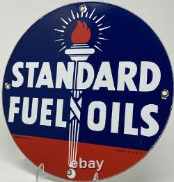 Vintage Standard Oil Co Porcelain Sign Gas Station Pump Plate Torch Fuel Pump