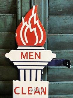 Vintage Standard Restroom Men's Double Sided Flange 13 Porcelain Gas Oil Signs