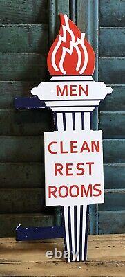Vintage Standard Restroom Men's Double Sided Flange 13 Porcelain Gas Oil Signs