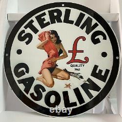 Vintage Sterling Gasoline Porcelain Sign Gas Station Oil Petrol Lube Pump Plate