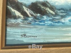 Vintage Stevens Ocean Coast Seascape Oil Painting Framed Art 16x12