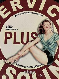 Vintage Style 1952 Service Plus Gasoline 12 Inch Porcelain Sign