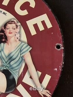 Vintage Style 1952 Service Plus Gasoline 12 Inch Porcelain Sign