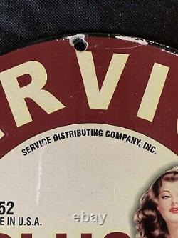 Vintage Style 1952 Service Plus Gasoline 12 Inch Porcelain Sign