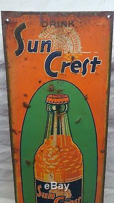 Vintage Sun Crest Orange Soda Pop Gas Oil 21 Embossed Metal Sign