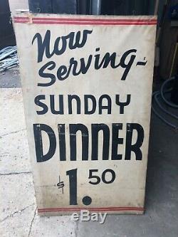 Vintage Sunday dinner $1.50 sign oil cloth c1950 Glastonbury CT 44 x 25.5 x7/8