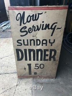 Vintage Sunday dinner $1.50 sign oil cloth c1950 Glastonbury CT 44 x 25.5 x7/8