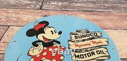 Vintage Sunoco Gasoline Porcelain Minnie Mouse Walt Disney Gas Pump Plate Sign