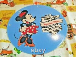 Vintage Sunoco Gasoline Porcelain Walt Disney Minnie Mouse Gas Oil Service Sign