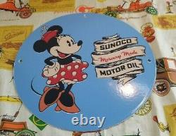 Vintage Sunoco Gasoline Porcelain Walt Disney Minnie Mouse Gas Oil Service Sign