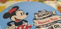 Vintage Sunoco Gasoline Porcelain Walt Disney Minnie Mouse Gas Oil Service Sign