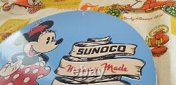 Vintage Sunoco Gasoline Porcelain Walt Disney Minnie Mouse Gas Oil Service Sign