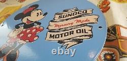 Vintage Sunoco Gasoline Porcelain Walt Disney Minnie Mouse Gas Oil Service Sign